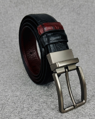 Moving Buckle Belt Crocodile Leather Design- Black + Chocolate